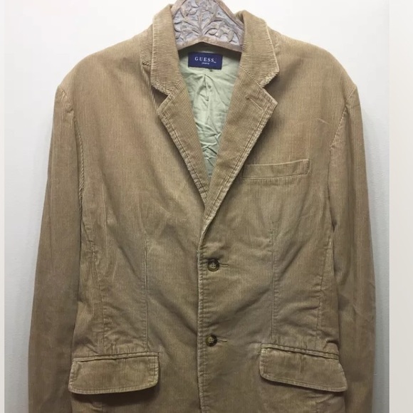 Guess Men’s Corduroy Sport Jacket Blazer Distressed Style Light Tan 2 Button M - Picture 12 of 12